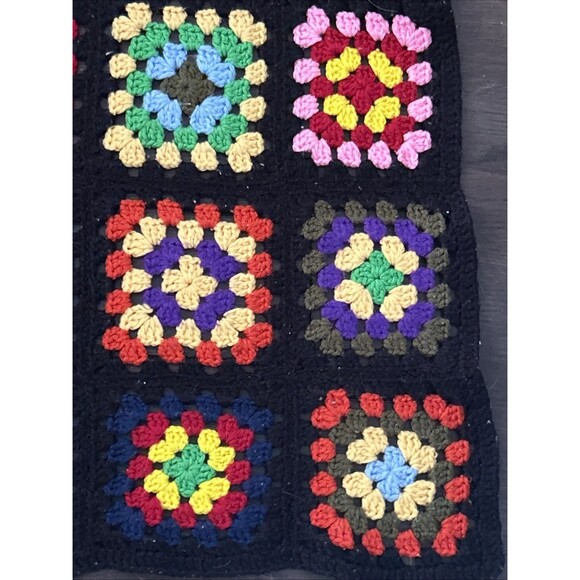 Black Granny Square Couch Sofa Afghan Blanket Throw Roseann 65”x 40” Bohemian - Picture 4 of 4